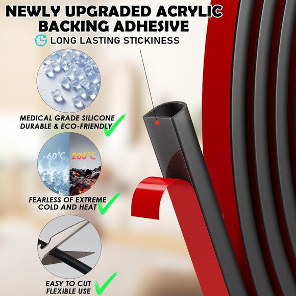 20FT Weather Stripping Door Seal - Self Adhesive Weather Insulation Strip Weathe - Picture 3 of 7